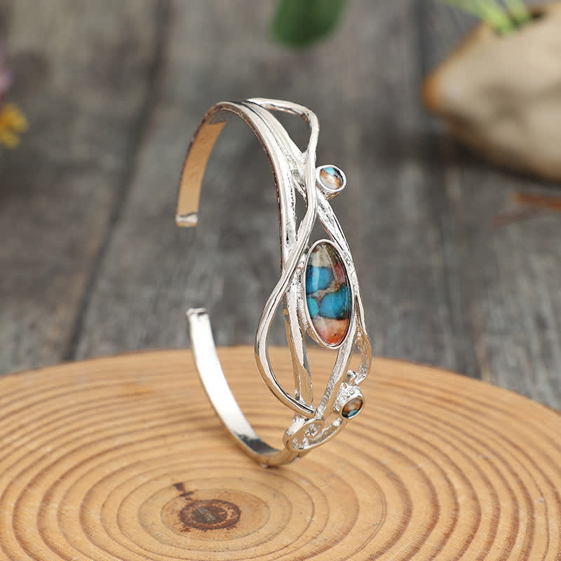 Verzaubertes Ranken-Armband mit silbernem Blattmuster, offene Manschette - image 4