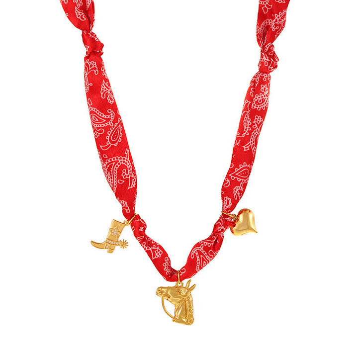 Klassische Rodeo-Pferde-Goldstiefel-Schal-Halsketten-Kollektion - Rot - image 1