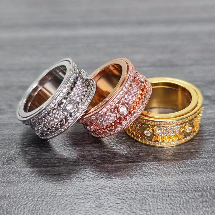 Drehbarer Zahnradring mit Zirkonia, komplett mit Kristallen besetzt, Spinnerring für Partyschmuck - image 2