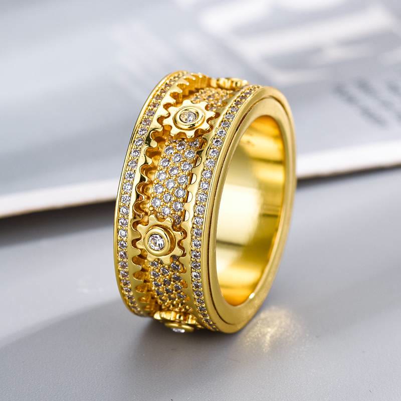 Drehbarer Zahnradring mit Zirkonia, komplett mit Kristallen besetzt, Spinnerring für Partyschmuck - Gold - US 12 - image 4