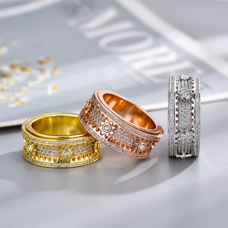 Drehbarer Zahnradring mit Zirkonia, komplett mit Kristallen besetzt, Spinnerring für Partyschmuck - image 1