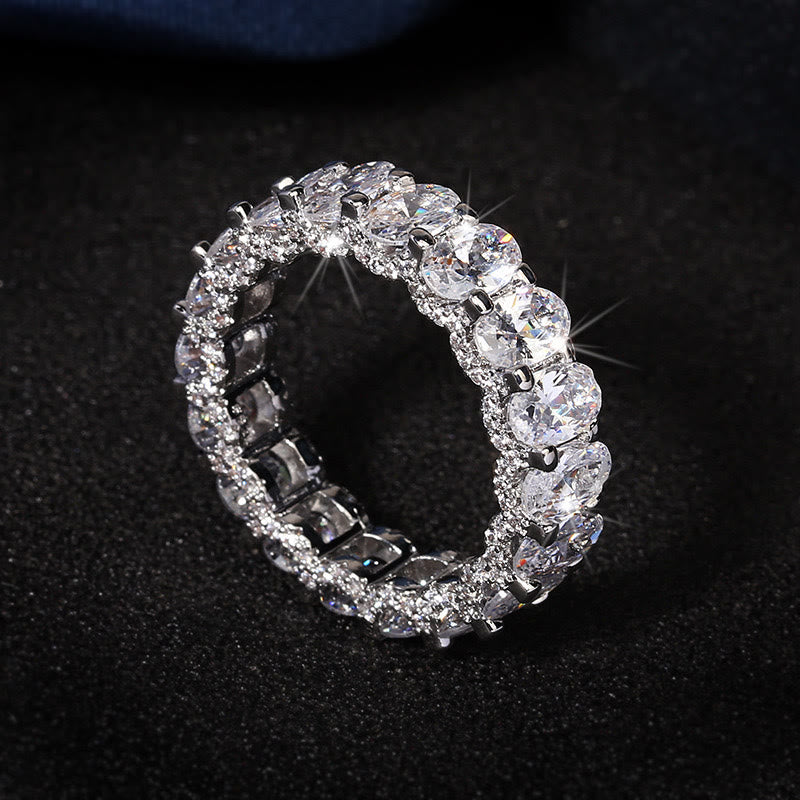 Zirkonia-Ring mit durchgehendem Band, stapelbar, mit Kristallen besetzt – perfekt für Damen und Partys - Silber - US 10 - image 0