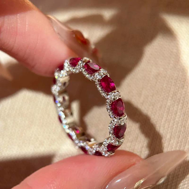 Vintage-Eternity-Ring mit farbigem Edelstein, Pavé-Zirkonia, stapelbar, für Damen - Rot - US 9 - image 1