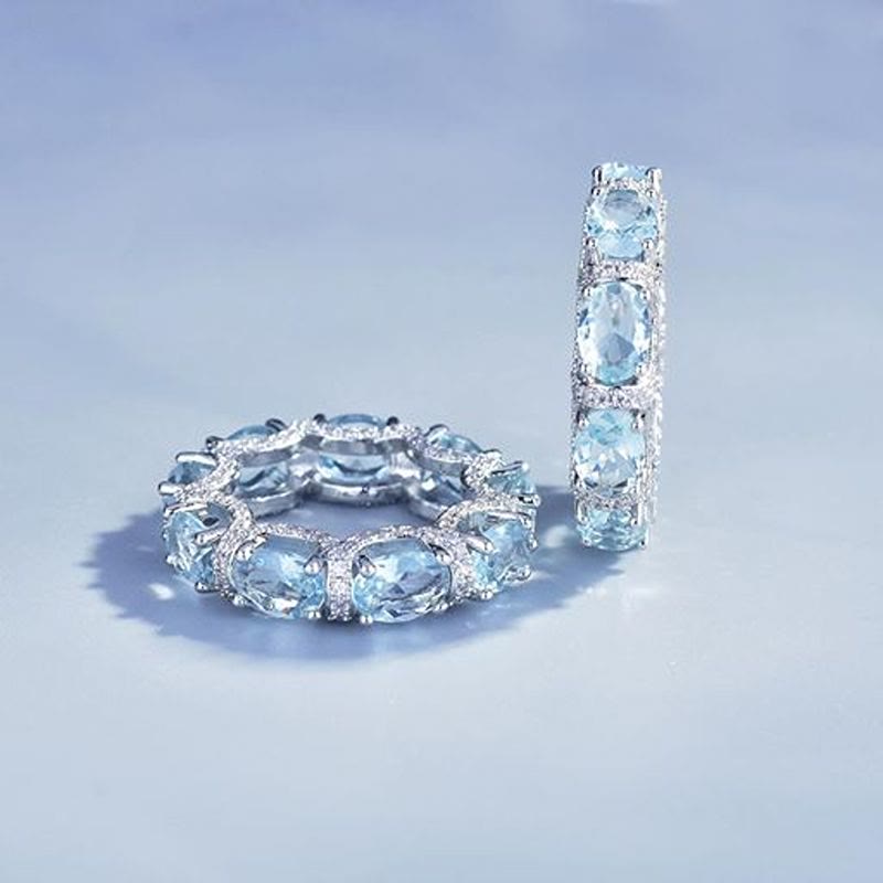 Hellblauer Kristall-Ewigkeitsring mit Pavé-Zirkonia, Stapelring für Damen - image 2
