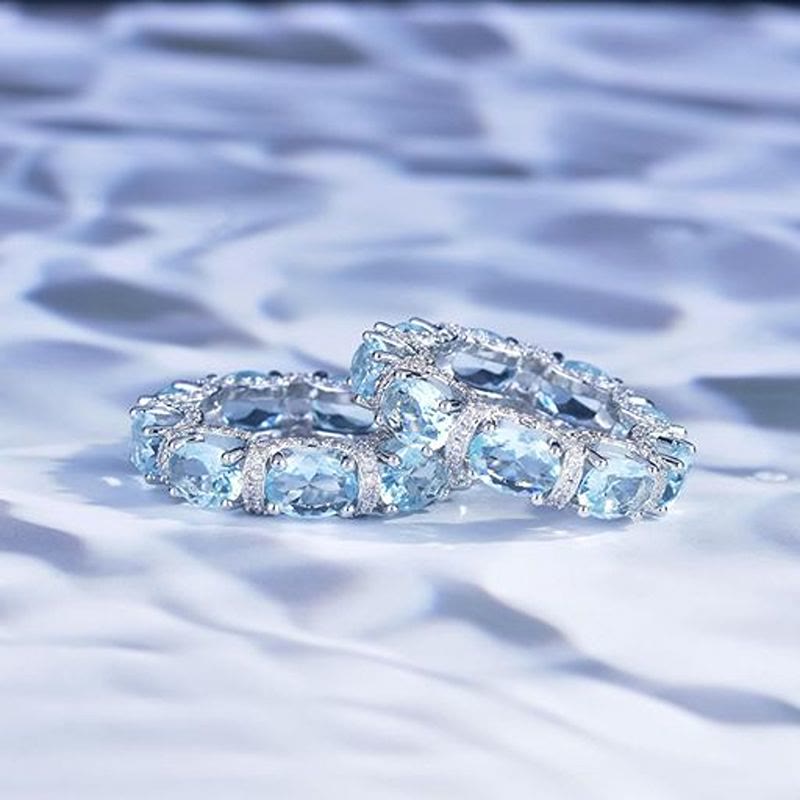 Hellblauer Kristall-Ewigkeitsring mit Pavé-Zirkonia, Stapelring für Damen - image 3