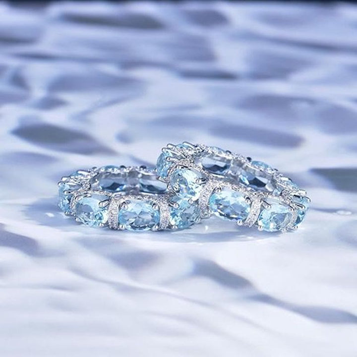 Hellblauer Kristall-Ewigkeitsring mit Pavé-Zirkonia, Stapelring für Damen - image 3