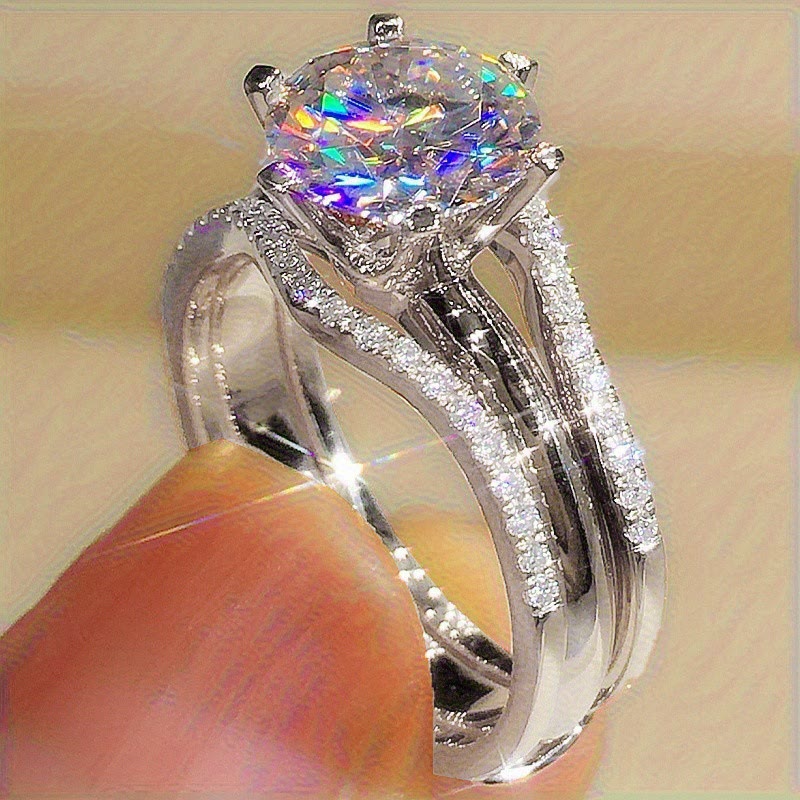 Damenring mit sechs Krappen und Zirkonia, geteilte Ringschiene, Verlobungsring - Silber - 10 - image 3