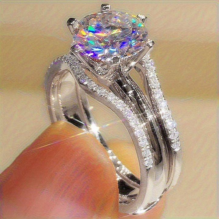 Damenring mit sechs Krappen und Zirkonia, geteilte Ringschiene, Verlobungsring - Silber - 10 - image 3