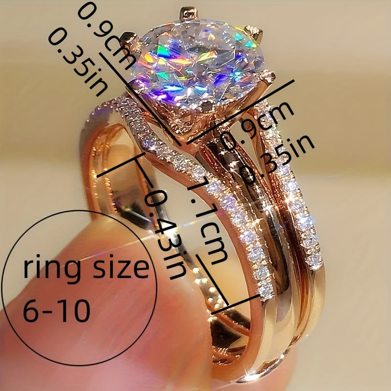 Damenring mit sechs Krappen und Zirkonia, geteilte Ringschiene, Verlobungsring - image 4