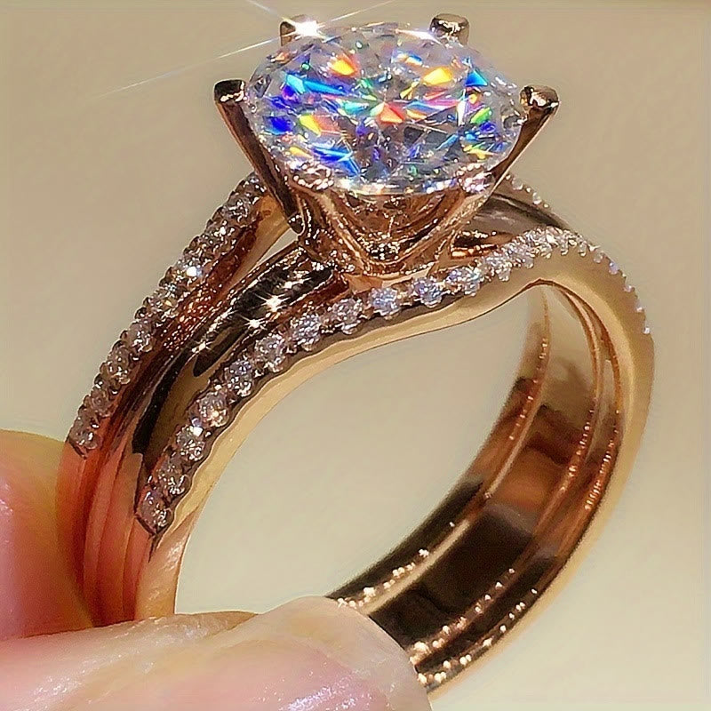 Damenring mit sechs Krappen und Zirkonia, geteilte Ringschiene, Verlobungsring - image 1
