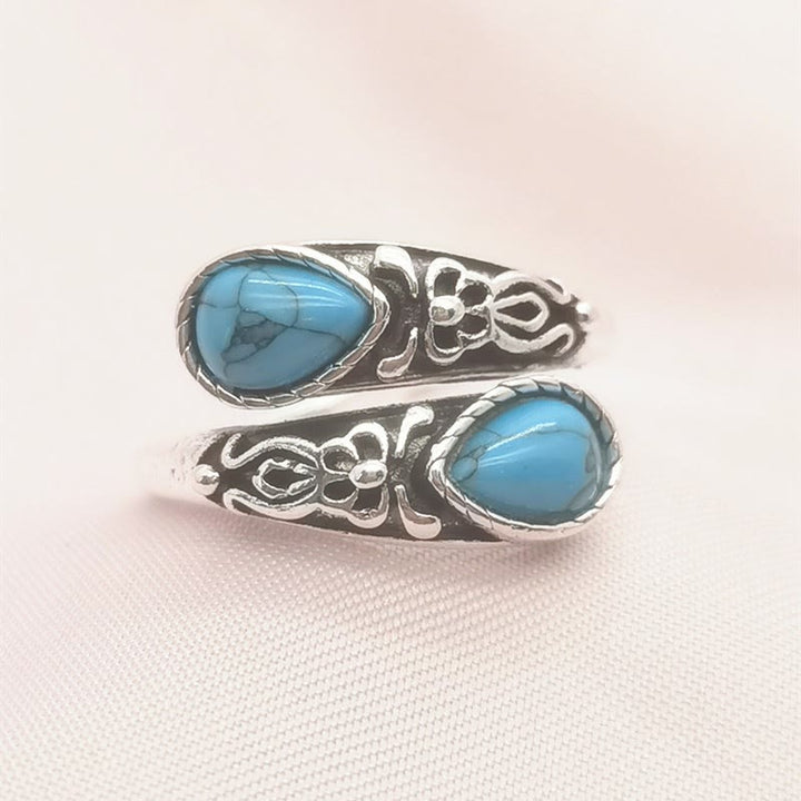 Vintage-Ring mit geschnitzten Blumen und tropfenförmigem Stein, offener, verstellbarer Ring für Damen - Stil Nr. 3 - image 5