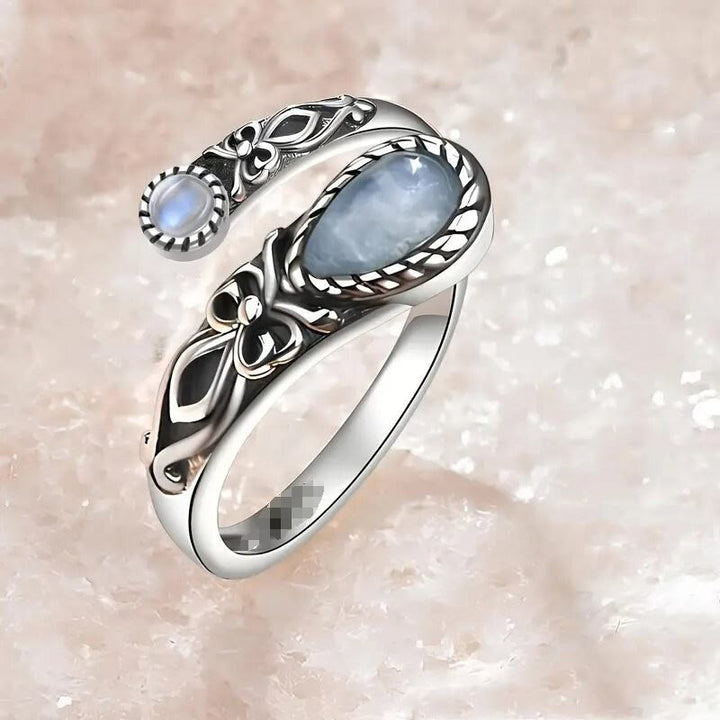 Vintage-Ring mit geschnitzten Blumen und tropfenförmigem Stein, offener, verstellbarer Ring für Damen - Stil Nr. 5 - image 7