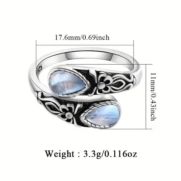 Vintage-Ring mit geschnitzten Blumen und tropfenförmigem Stein, offener, verstellbarer Ring für Damen - image 8