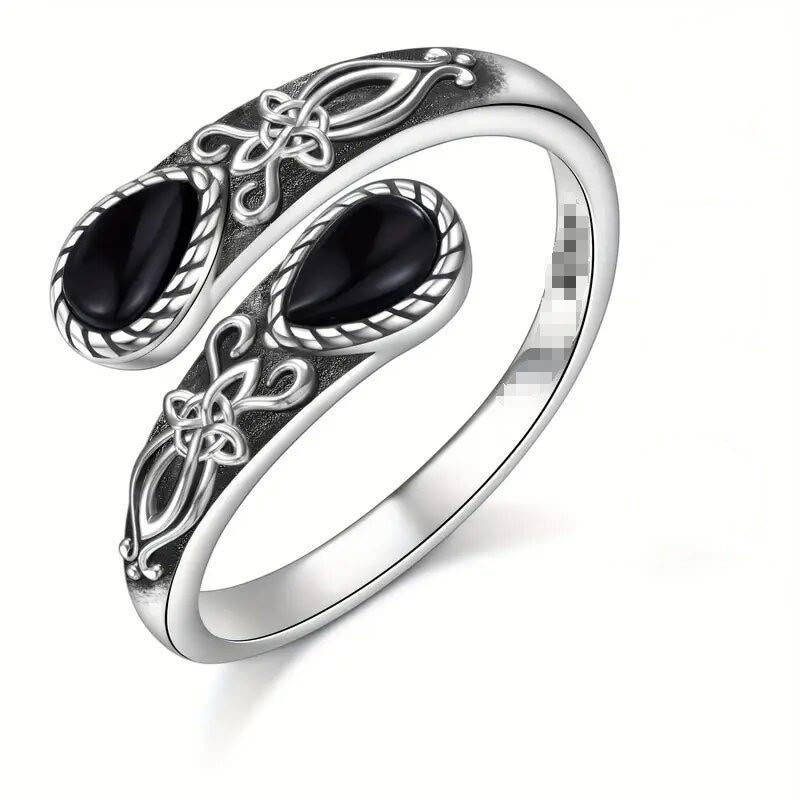 Vintage-Ring mit geschnitzten Blumen und tropfenförmigem Stein, offener, verstellbarer Ring für Damen - Stil Nr. 4 - image 6