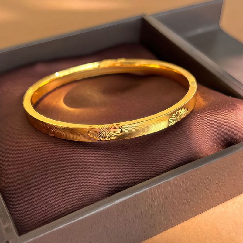 Goldfarbenes, gänseblümchenförmiges Armband mit Katzenaugen-Textur, geschlossenes Armband für Damen - image 5
