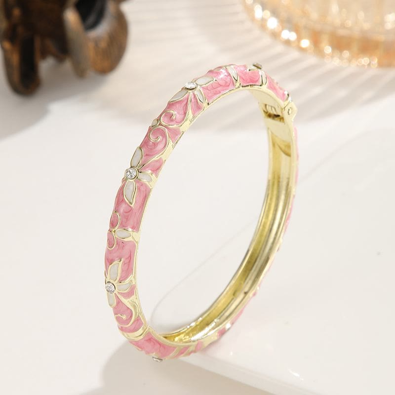 Goldfarbenes Emaille-Kleeblatt-Armband, farbenfrohes Tropfenöl-Armband für Damen - Rosa - image 0