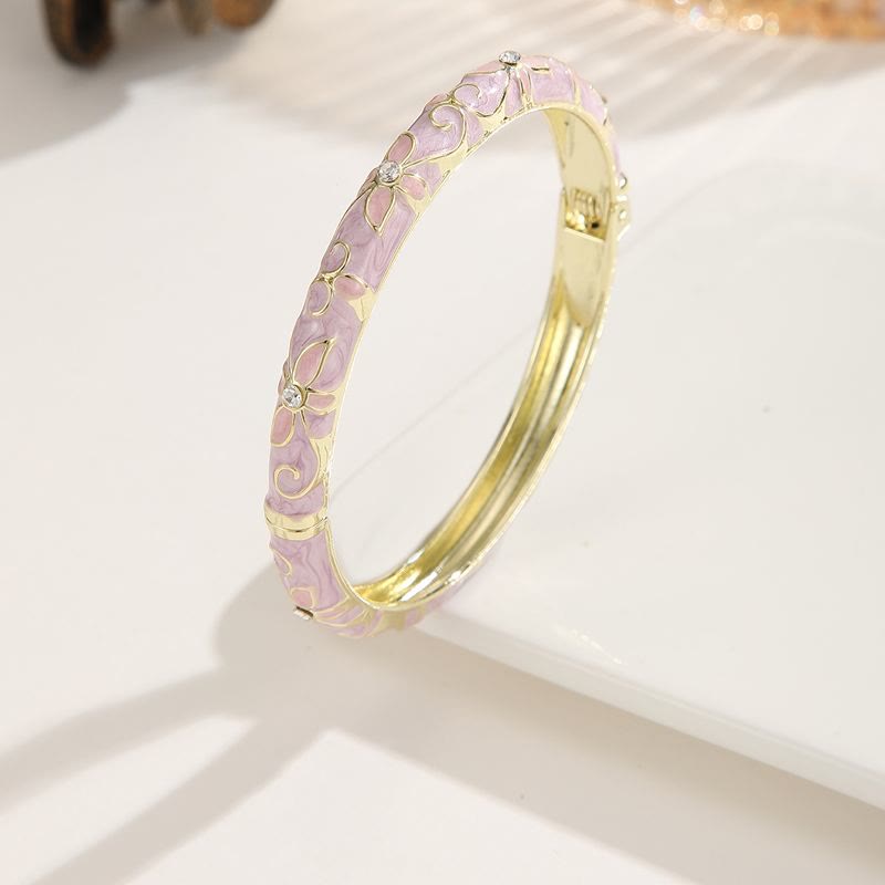 Goldfarbenes Emaille-Kleeblatt-Armband, farbenfrohes Tropfenöl-Armband für Damen - Hellviolett - image 2