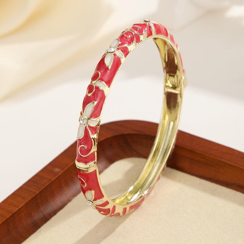 Goldfarbenes Emaille-Kleeblatt-Armband, farbenfrohes Tropfenöl-Armband für Damen - Rot - image 10
