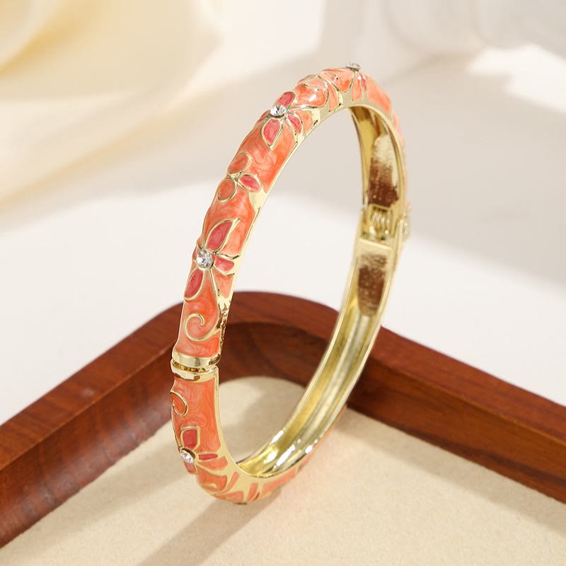 Goldfarbenes Emaille-Kleeblatt-Armband, farbenfrohes Tropfenöl-Armband für Damen - Orange - image 11