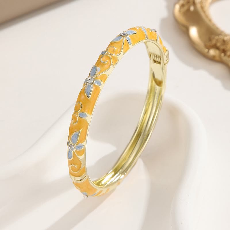 Goldfarbenes Emaille-Kleeblatt-Armband, farbenfrohes Tropfenöl-Armband für Damen - Gelb - image 5