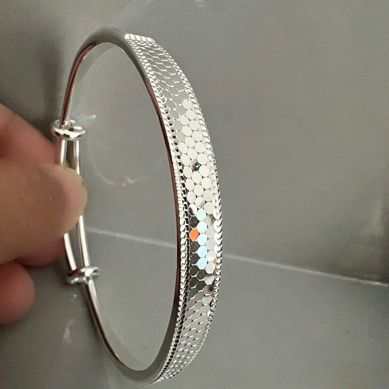Verstellbares Armreif mit Drachenschuppenmuster, Kupferarmband mit Zug- und Druckverschluss für Damen - Silber - image 0