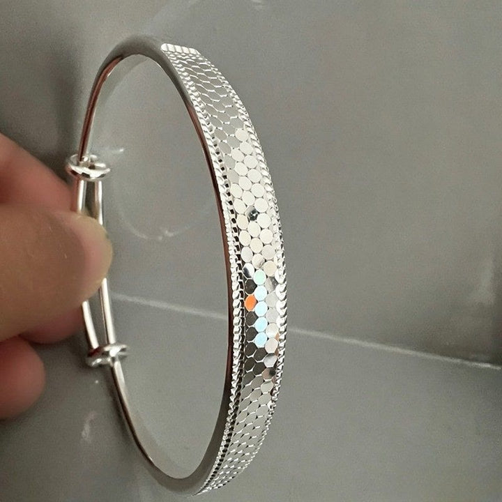 Verstellbares Armreif mit Drachenschuppenmuster, Kupferarmband mit Zug- und Druckverschluss für Damen - Silber - image 0