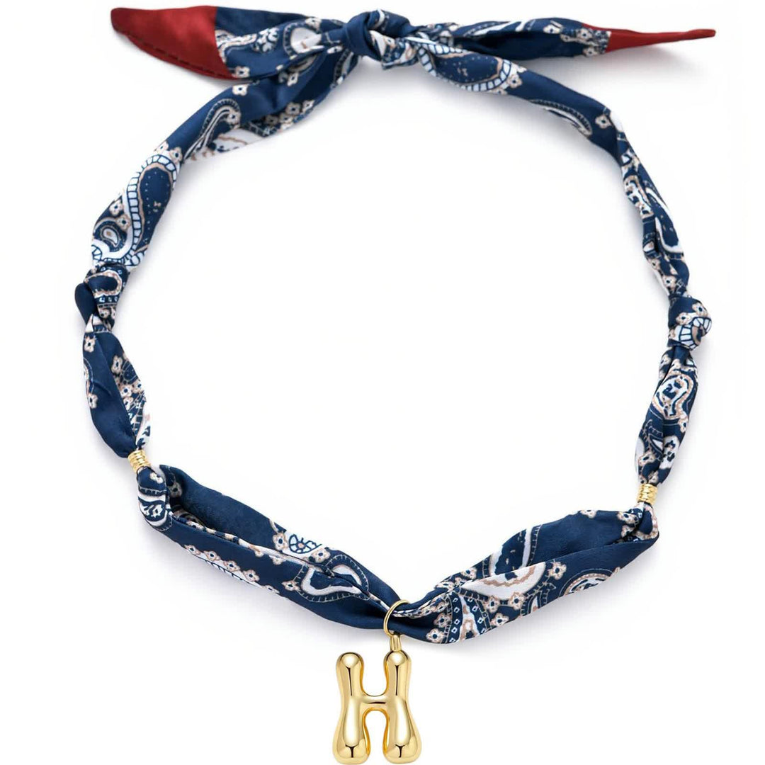 Halskette mit marineblauem Paisley-Bandana-Muster und goldenem Anhänger in Blasenform - H - image 12
