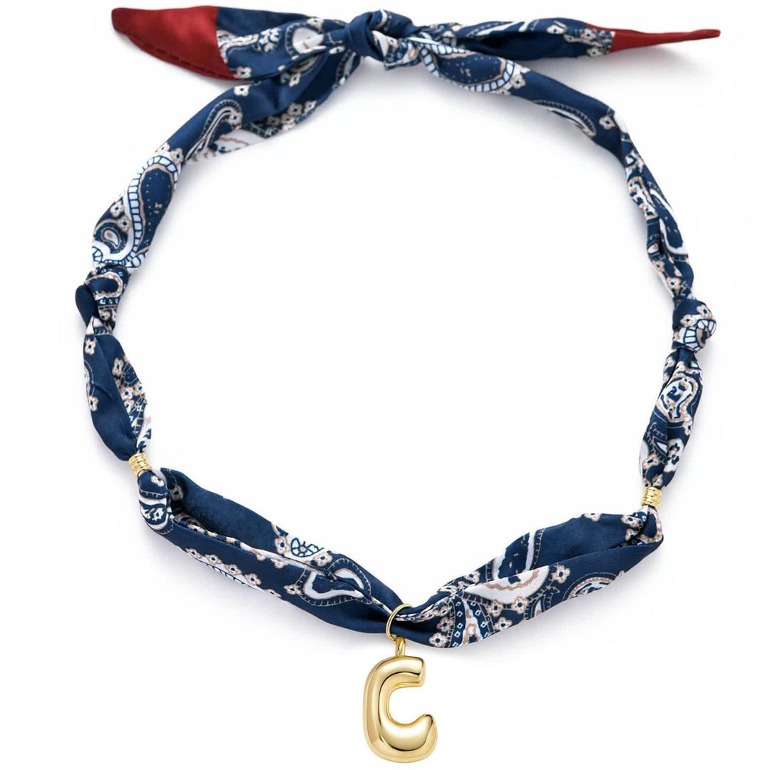 Halskette mit marineblauem Paisley-Bandana-Muster und goldenem Anhänger in Blasenform - C - image 7