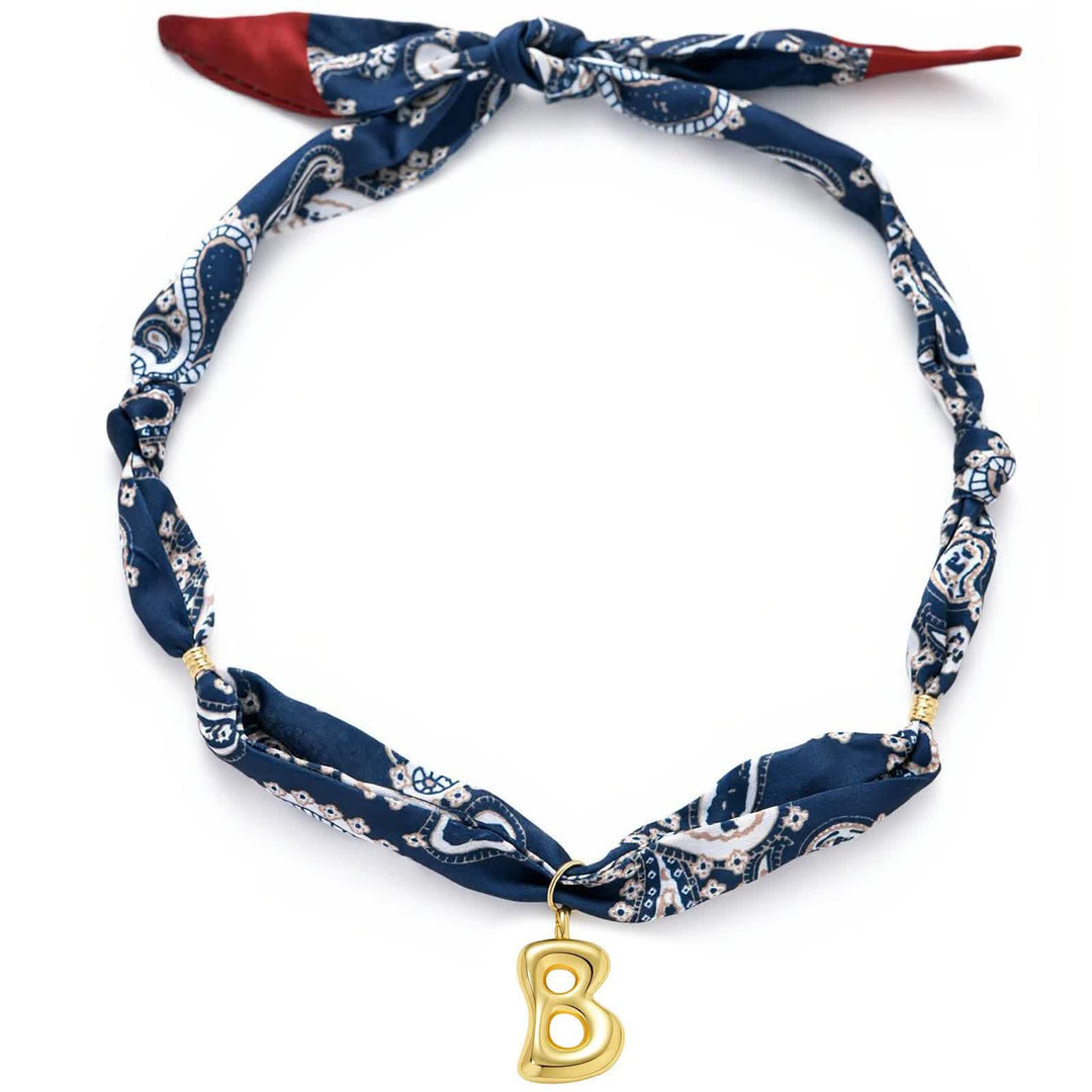 Halskette mit marineblauem Paisley-Bandana-Muster und goldenem Anhänger in Blasenform - B - image 6