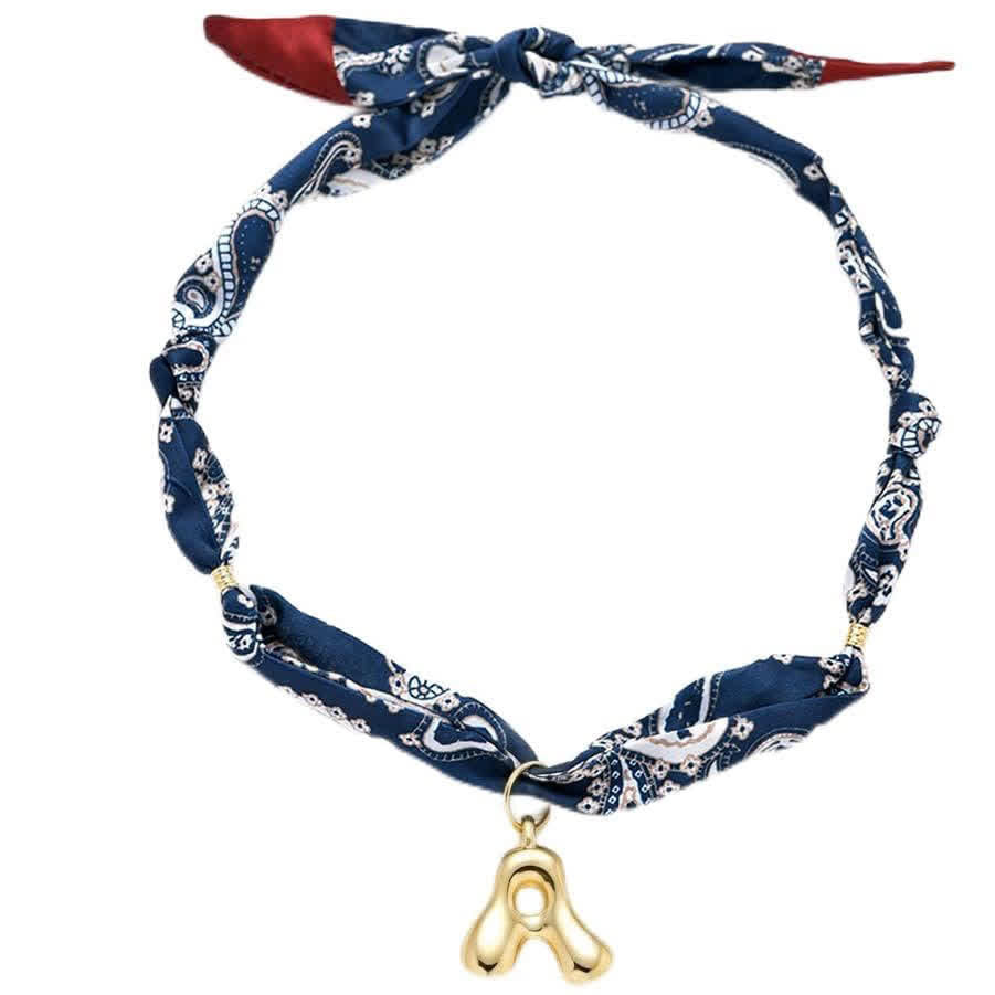 Halskette mit marineblauem Paisley-Bandana-Muster und goldenem Anhänger in Blasenform - image 2
