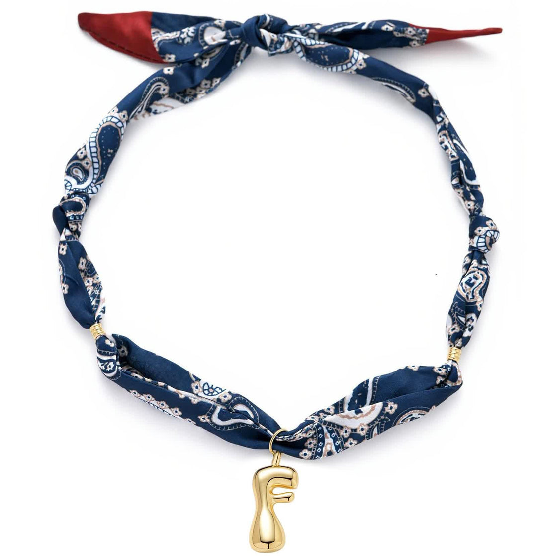 Halskette mit marineblauem Paisley-Bandana-Muster und goldenem Anhänger in Blasenform - F - image 10