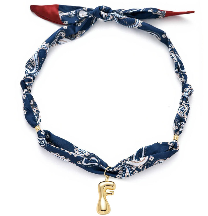 Halskette mit marineblauem Paisley-Bandana-Muster und goldenem Anhänger in Blasenform - F - image 10
