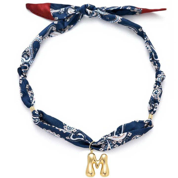 Halskette mit marineblauem Paisley-Bandana-Muster und goldenem Anhänger in Blasenform - M - image 17