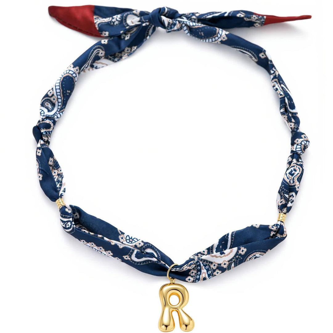 Halskette mit marineblauem Paisley-Bandana-Muster und goldenem Anhänger in Blasenform - R - image 22