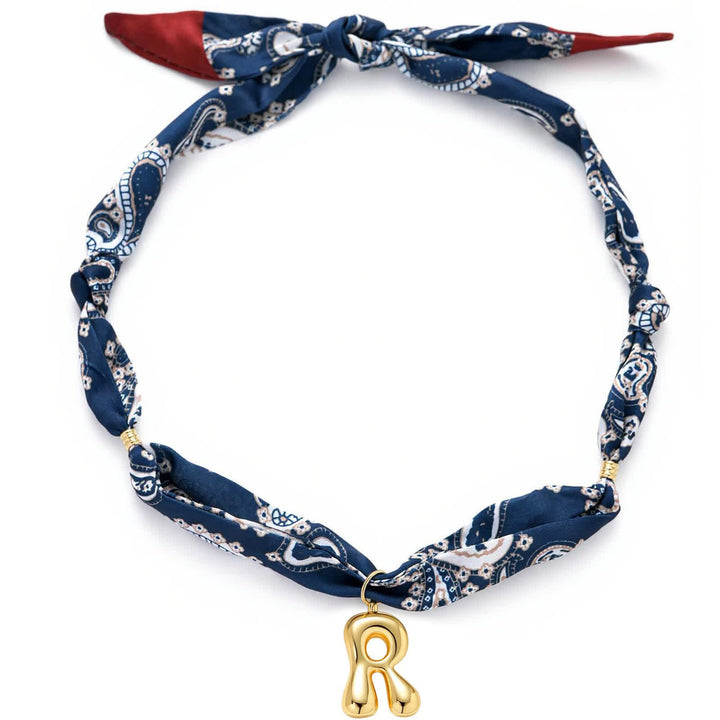 Halskette mit marineblauem Paisley-Bandana-Muster und goldenem Anhänger in Blasenform - R - image 22