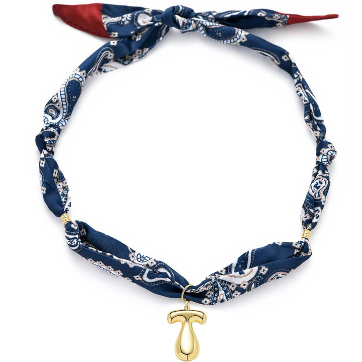 Halskette mit marineblauem Paisley-Bandana-Muster und goldenem Anhänger in Blasenform - T - image 24