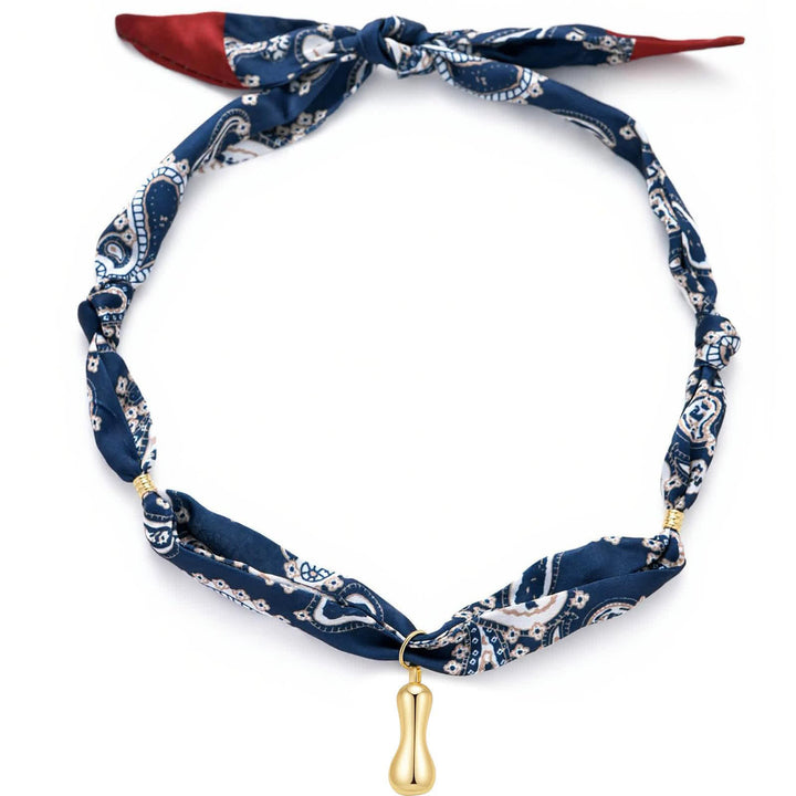 Halskette mit marineblauem Paisley-Bandana-Muster und goldenem Anhänger in Blasenform - ICH - image 13