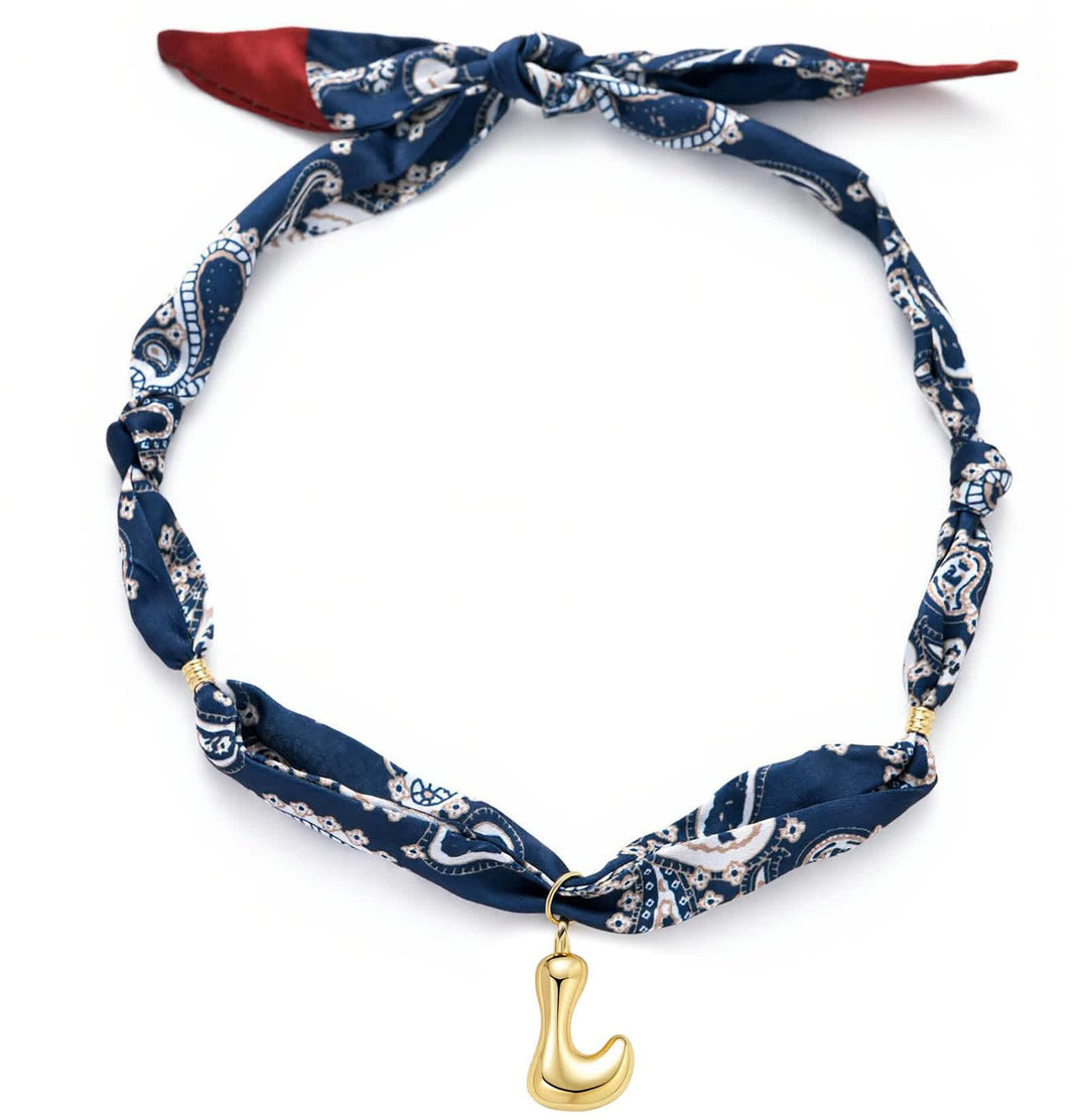 Halskette mit marineblauem Paisley-Bandana-Muster und goldenem Anhänger in Blasenform - L - image 16