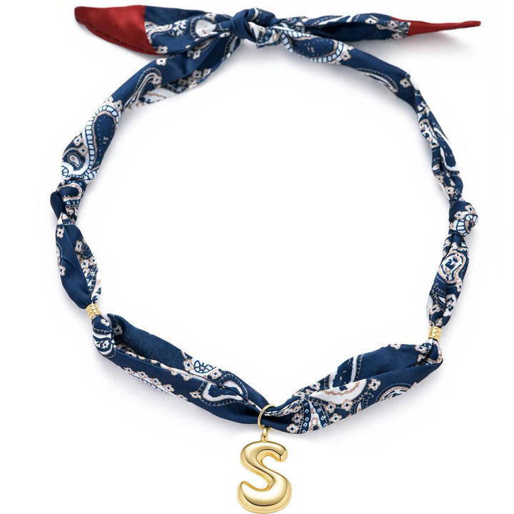 Halskette mit marineblauem Paisley-Bandana-Muster und goldenem Anhänger in Blasenform - S - image 23