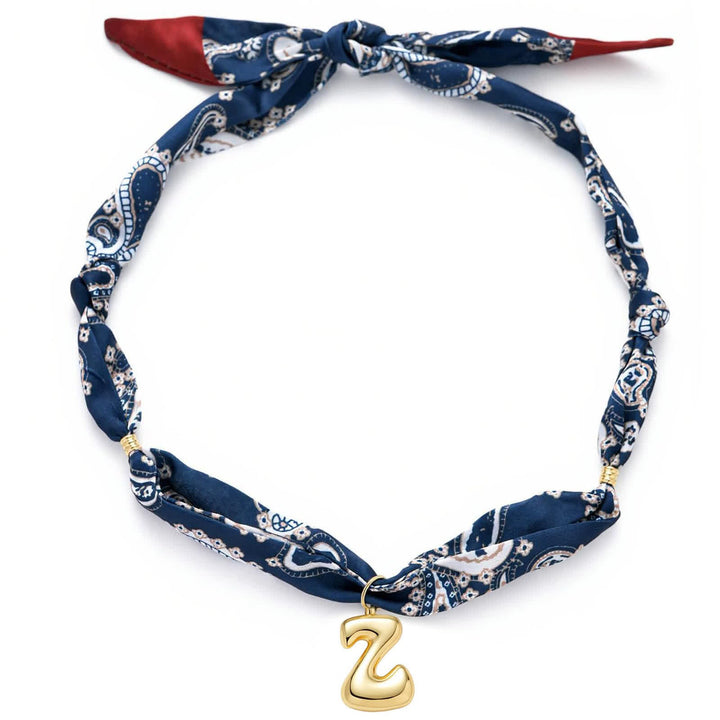 Halskette mit marineblauem Paisley-Bandana-Muster und goldenem Anhänger in Blasenform - Z - image 30