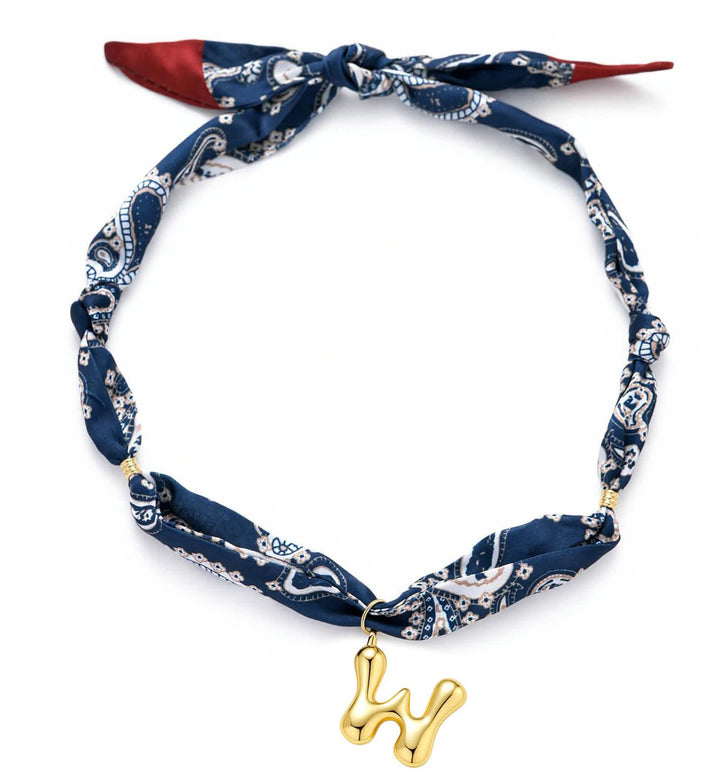 Halskette mit marineblauem Paisley-Bandana-Muster und goldenem Anhänger in Blasenform - W - image 27