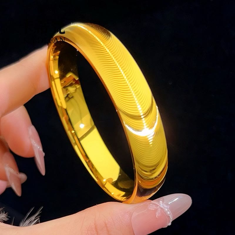 Breites, geschlossenes Katzenaugen-Armband, Vintage-Armband aus poliertem Material für Damen - Gold - 64 - image 5