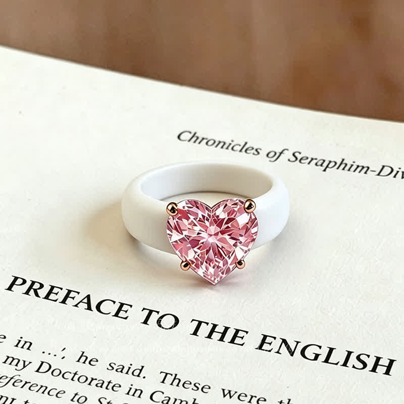 Herzförmiger Zirkonia-Ring aus weichem, hypoallergenem Silikon - Weiß & Rosa - US 10 - image 6