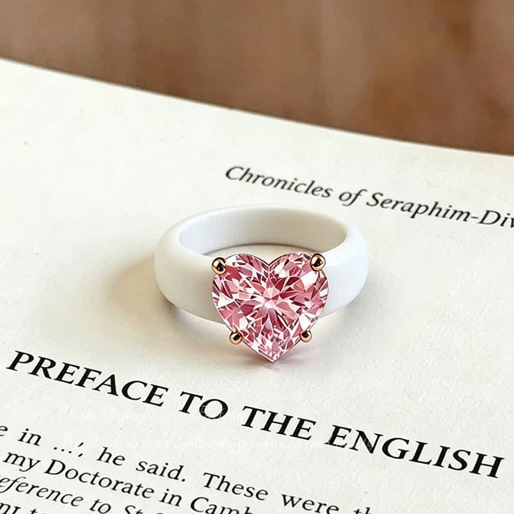 Herzförmiger Zirkonia-Ring aus weichem, hypoallergenem Silikon - Weiß & Rosa - US 10 - image 6