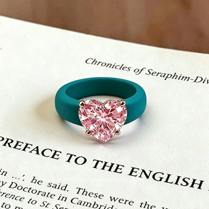 Herzförmiger Zirkonia-Ring aus weichem, hypoallergenem Silikon - Blau & Rosa - US 10 - image 8