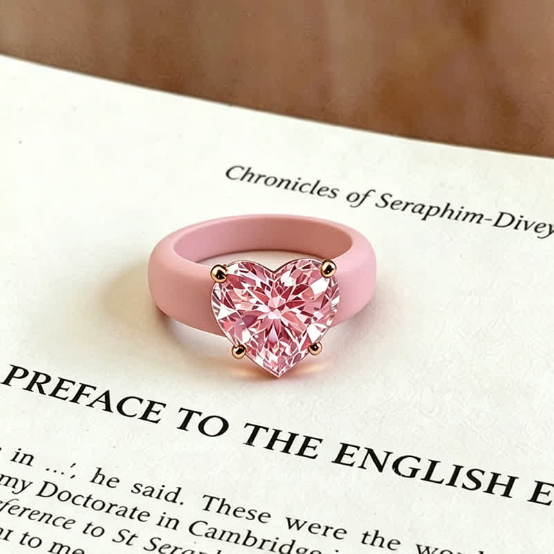 Herzförmiger Zirkonia-Ring aus weichem, hypoallergenem Silikon - Pink & Pink - US 10 - image 4