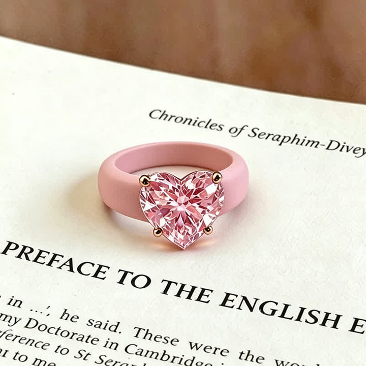 Herzförmiger Zirkonia-Ring aus weichem, hypoallergenem Silikon - Pink & Pink - US 10 - image 4