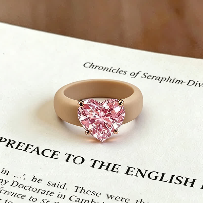 Herzförmiger Zirkonia-Ring aus weichem, hypoallergenem Silikon - Beige & Rosa - US 10 - image 7