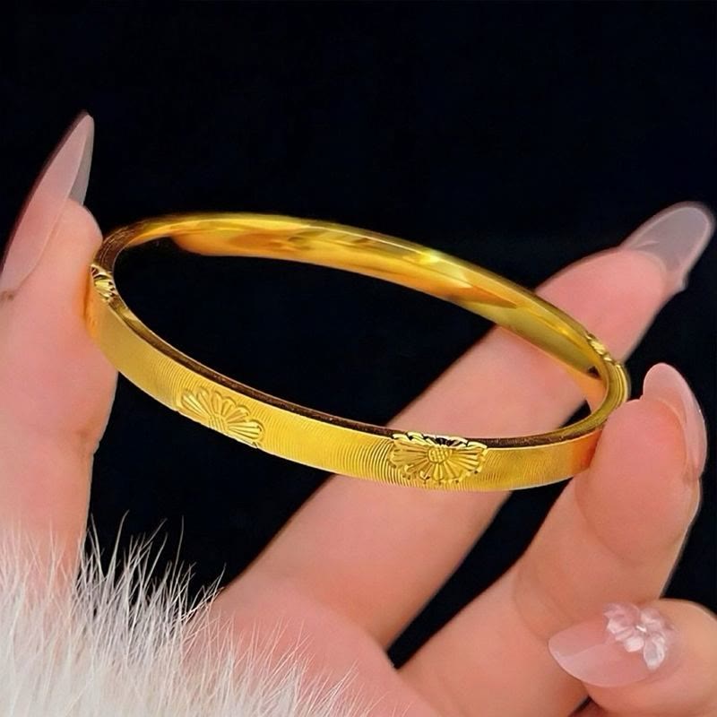 Goldfarbenes, gänseblümchenförmiges Armband mit Katzenaugen-Textur, geschlossenes Armband für Damen - image 3