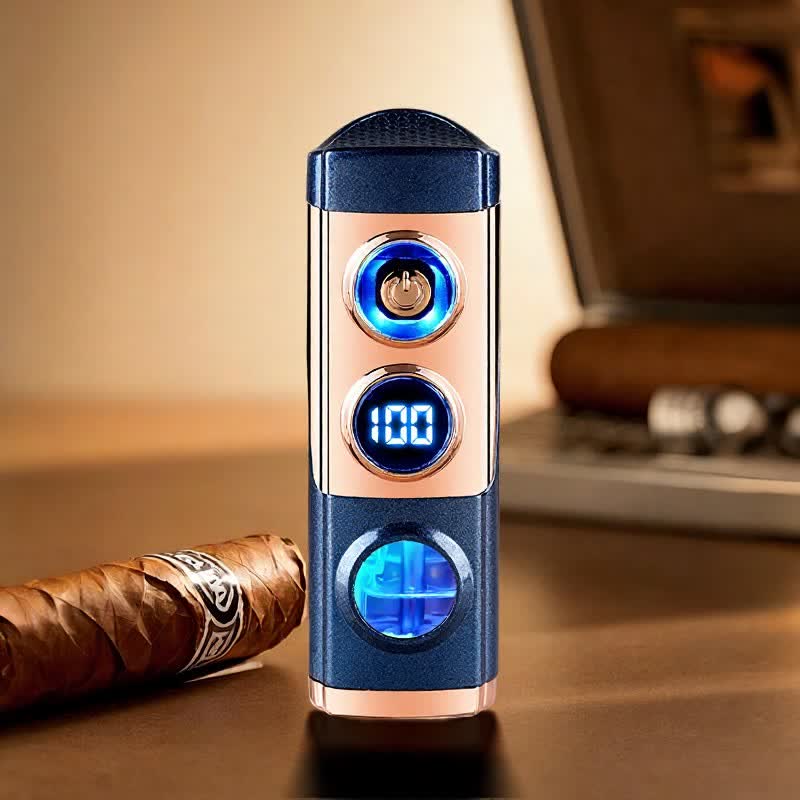 4-in-1 Smart Triple Flame Zigarrenfeuerzeug mit integrierter Zigarrenablage und Anstechhilfe - Blau - image 14
